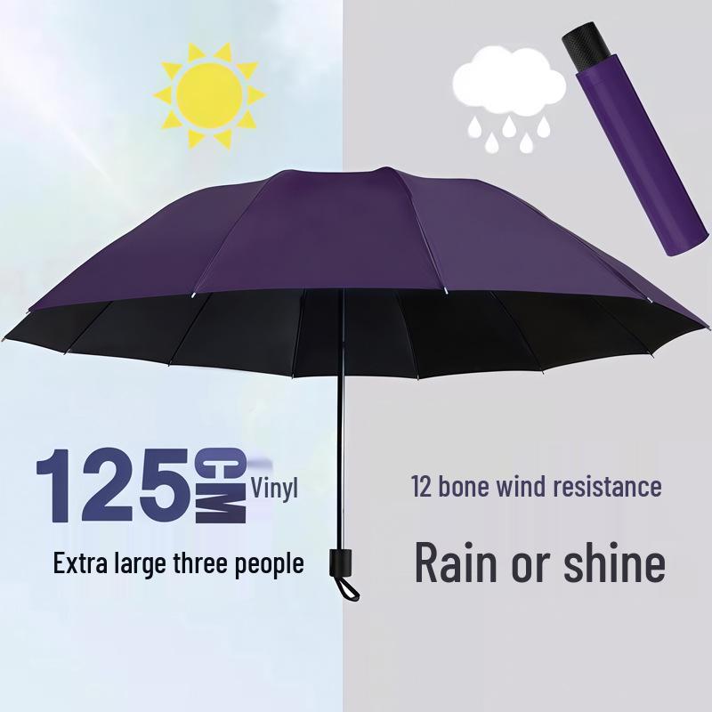 12-Rib Dual-Use Sun & Rain Umbrella for Men & Women - Large, UV Protection, Folding Double-Person Design