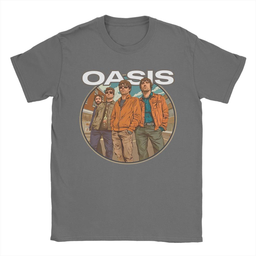 Streetwear O-Oasis Rock Band T Shirt Men 100%Cotton Short Sleeve  Round Neck Summer Tops