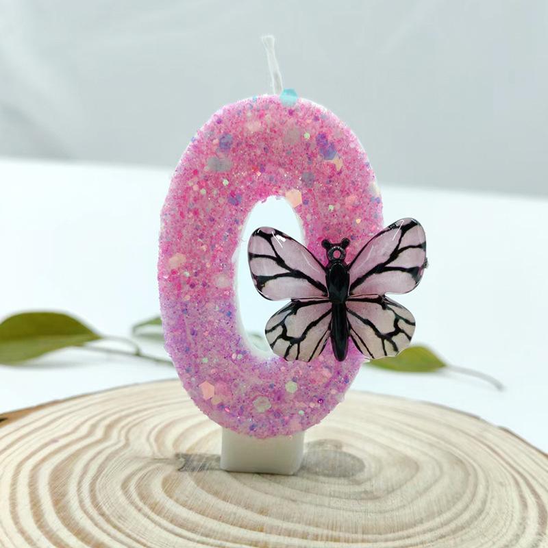 

Pink Butterfly Digital Candle Birthday Party Princess Girl Creative Candle Birthday Decoration Independent Packaging Number 0