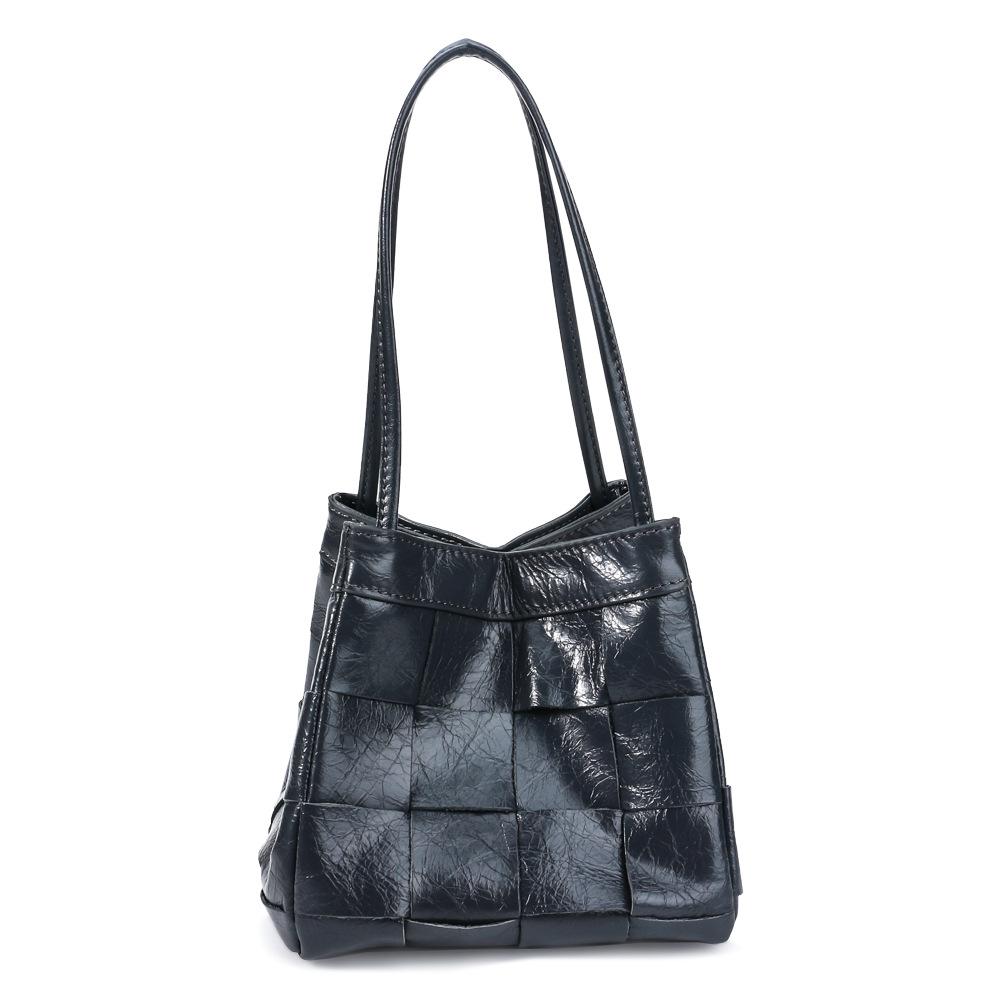 

Сумка женская сумка-корзина для овощей плетеная сумка-ведро в ромбовидную клетку большая вместимость первый слой коровьей кожи ручная сумка серый