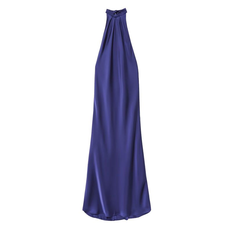 

Kaslead New Arrival Women s Clothing Fashion Style Slim Fit Backless Silk Satin Texture Dress 3274548 Blue L