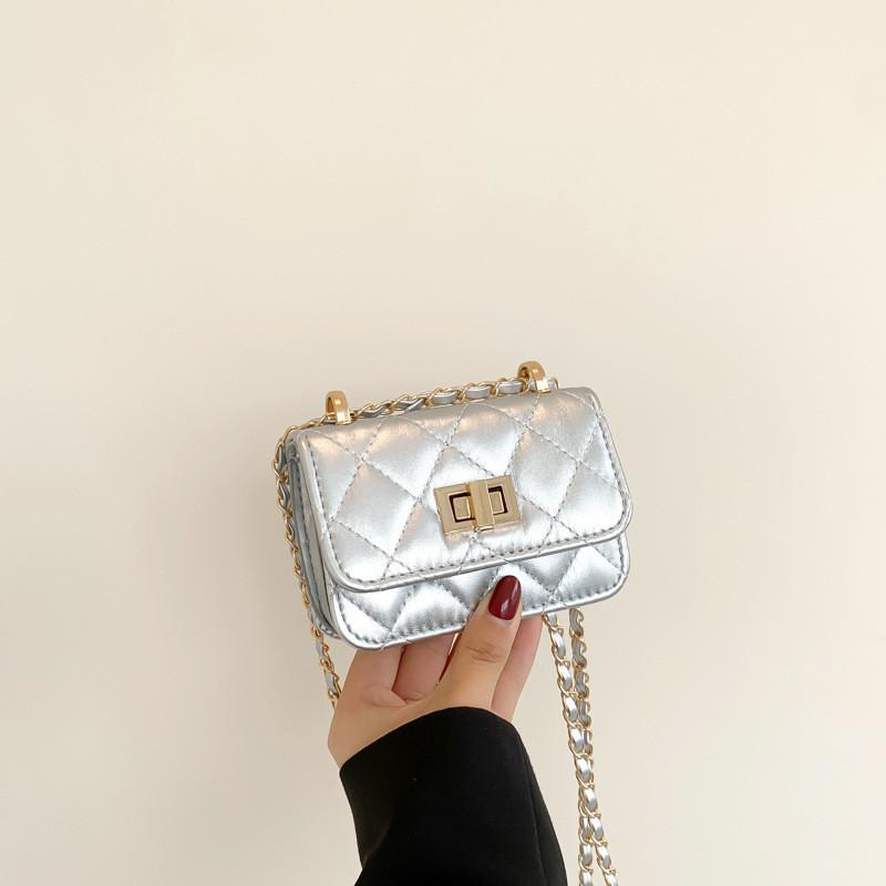 Stylish Black Quilted Chain Shoulder Bag For Women Pu Leather Mini Square Bag