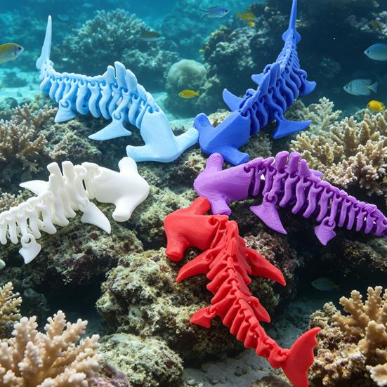 3D Printed Shark Figurine Flexible Fidget Animal Model Articulated Stress Relief Desk Toy