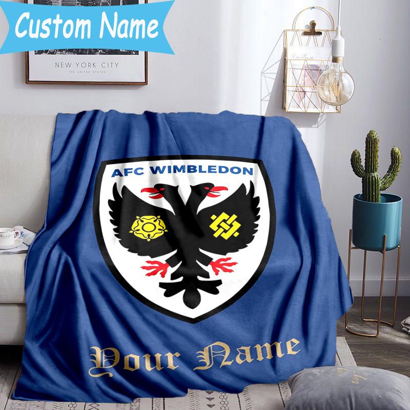 Custom Name Afc Wimbledon Crest Flannel Blanket, Use for Birthday/Holiday Gift, Soft Blanket for Sofa/Bed/Camping/Office, Home Decor