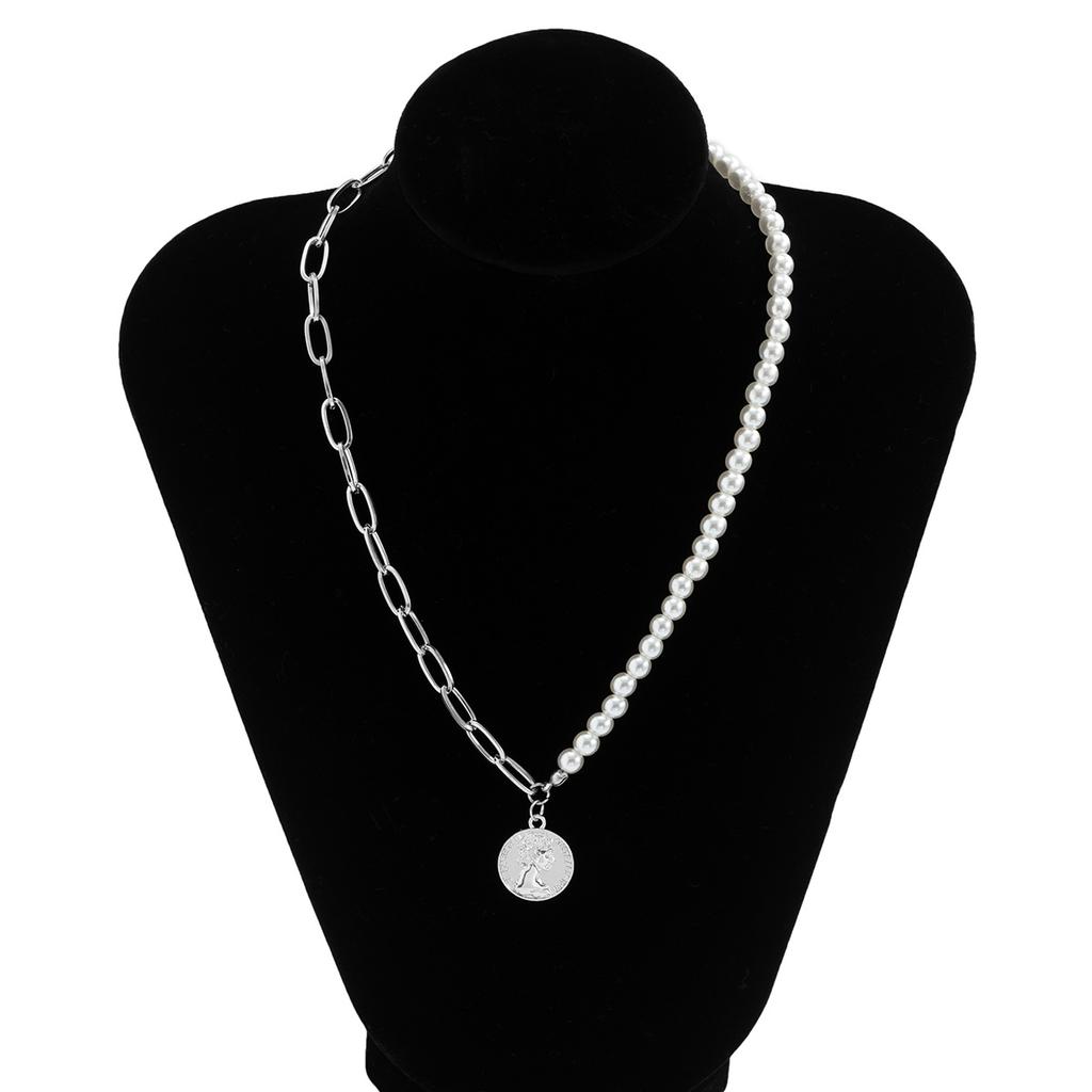 New Trendy Versatile Patchwork Pearl Necklace Fashion Men's Personalized Trendy Queen Avatar Necklace