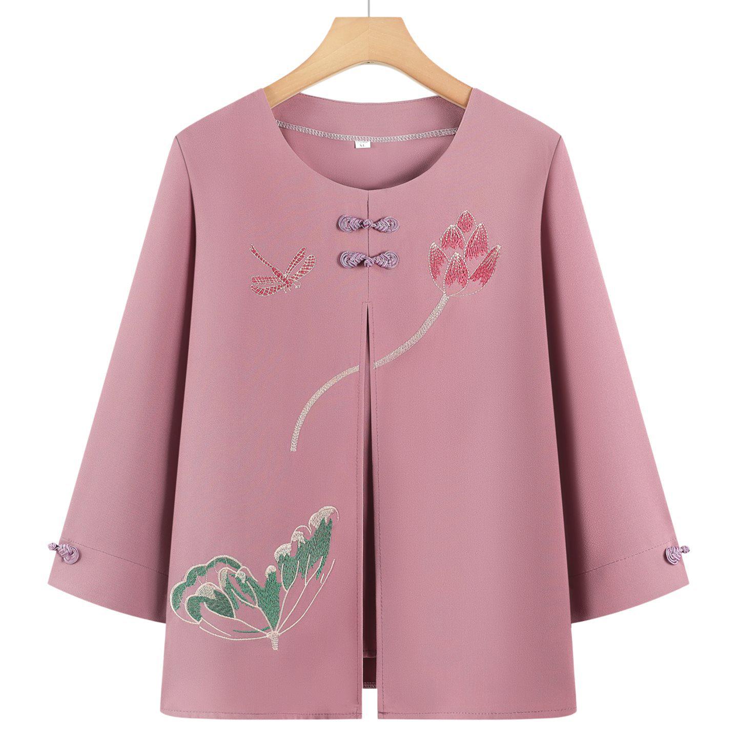 

Mom s Summer Suit: Stylish Chinese-Style Faux Two-Piece Top for Mid-Aged Women & Grandma 3XL (Recommended 57.5-65 kg)