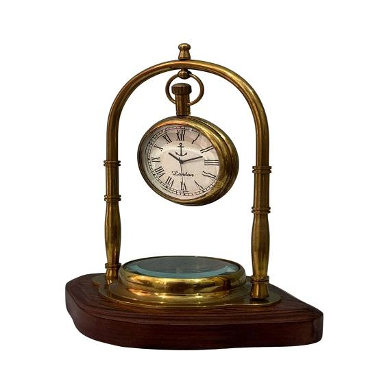 Tischuhr aus Messing mit Kompass Viktorianischer Stil Schreibtischdeko