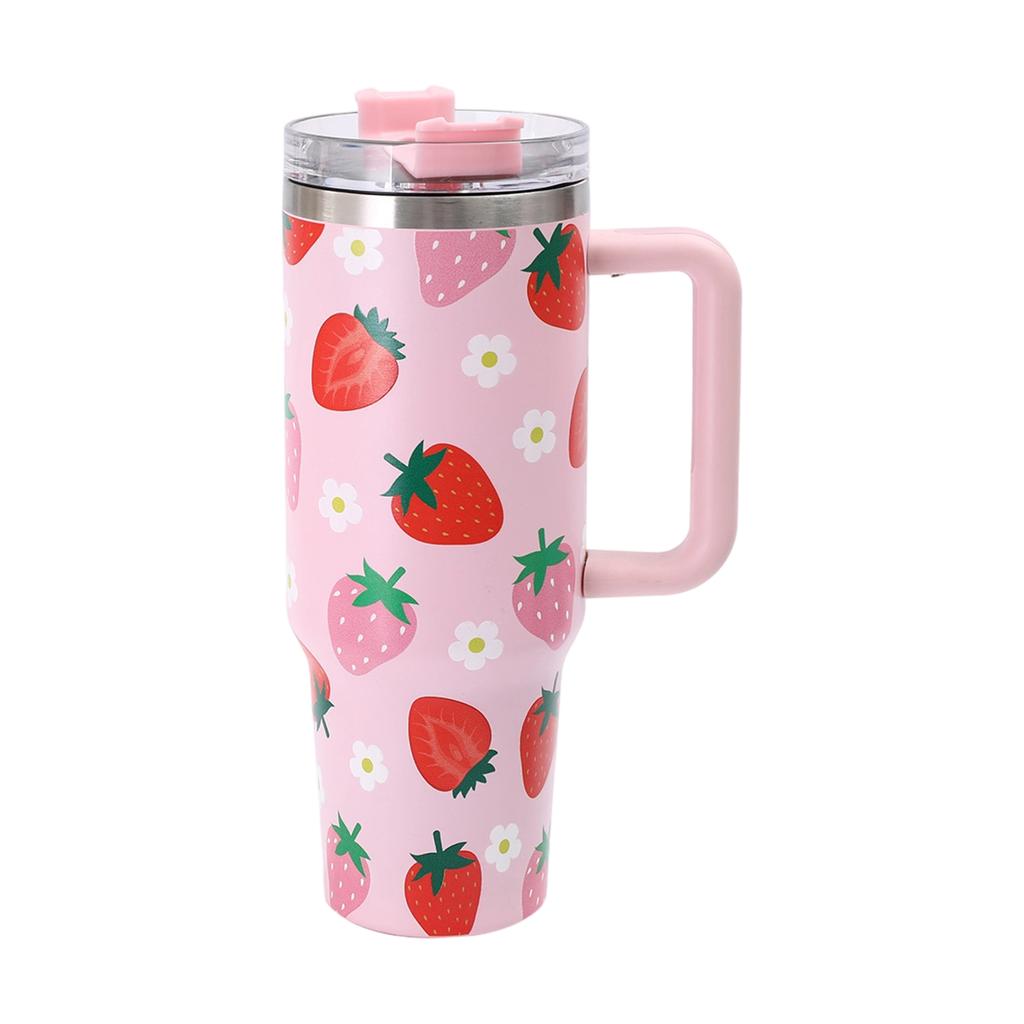 40oz Edelstahl Thermobecher mit Griff - Reisebecher für Auto mit auslaufsicherem Strohdeckel, doppelwandige Vakuumtasse für heiße & kalte Getränke, -frei