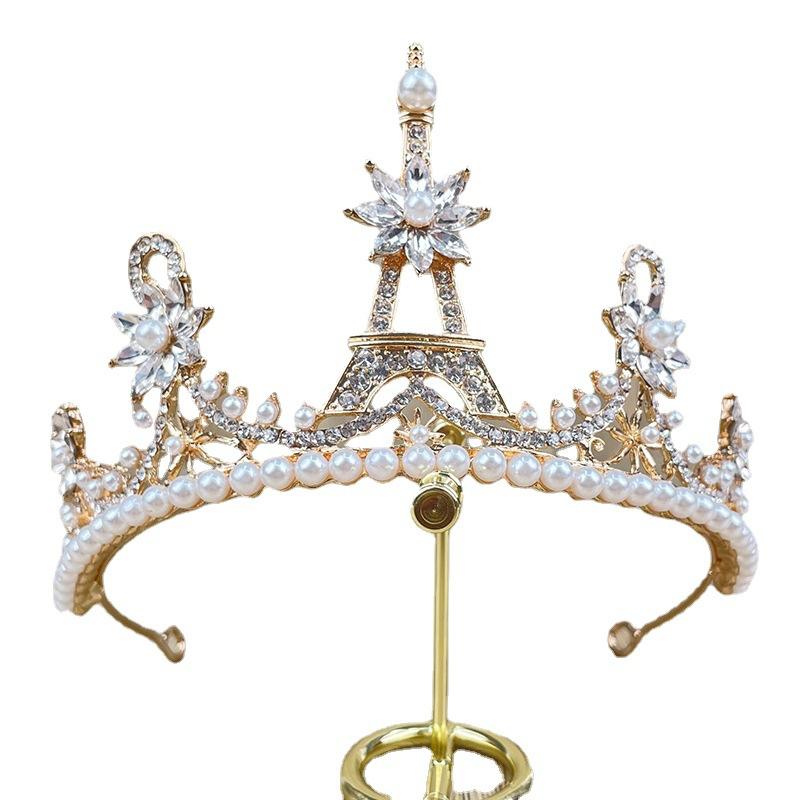 Rock Pagoda Bridal Crown Rhinestone Pearl Birthday Crown Tiara Wedding Dress Accessories Bridal Hair Accessories