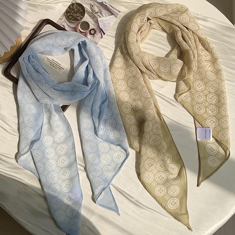 Silk scarf, long strip, high-end feeling, fresh and soft, literary and decorative scarf, scarf, versatile headscarf, headband, silk scarf, waist tie.