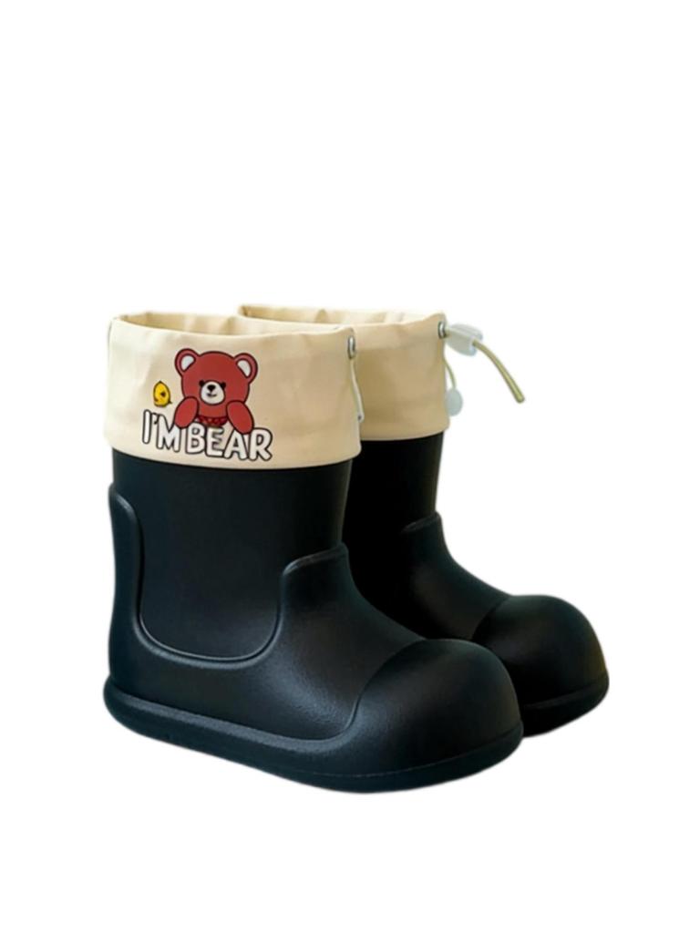 Pink Macaron Bear Pattern Kids' Non-Slip Waterproof Rain Boots - Cute and Soft for Babies and Kindergarteners
