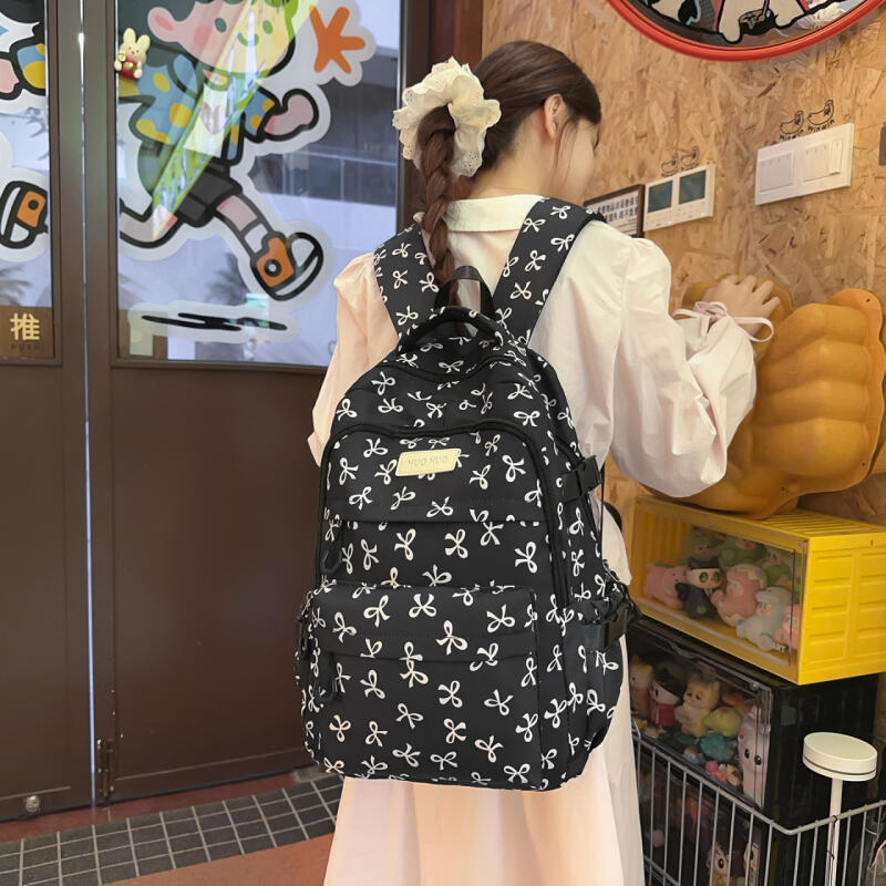 Three-piece Backpack Set Women's School Bag Bow Backpack Large Capacity Lightweight Backpack