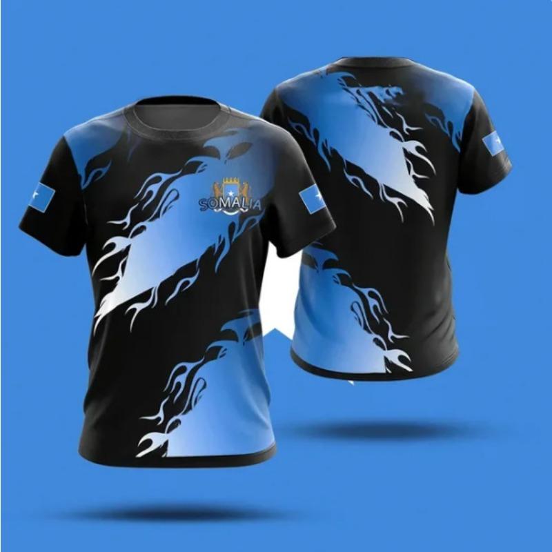 Kinder-T-Shirts für den Sommer, Rundhalsausschnitt, 3D-Muster mit somalischem Flaggenemblem, bedruckt, modisch, lässig, kurzärmelig, für Kinder und Jungen