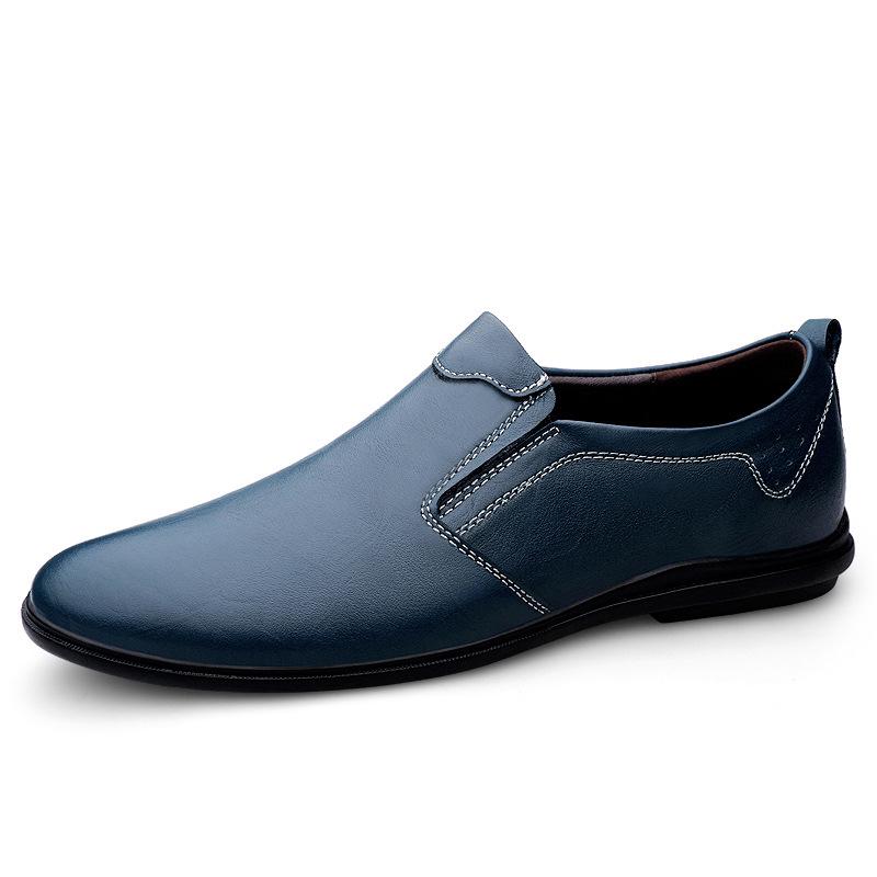 Men s Cross-Border Leather Slip-on Loafers - Casual Spring/Summer Low-top Cowhide Driving Shoes 38 синий