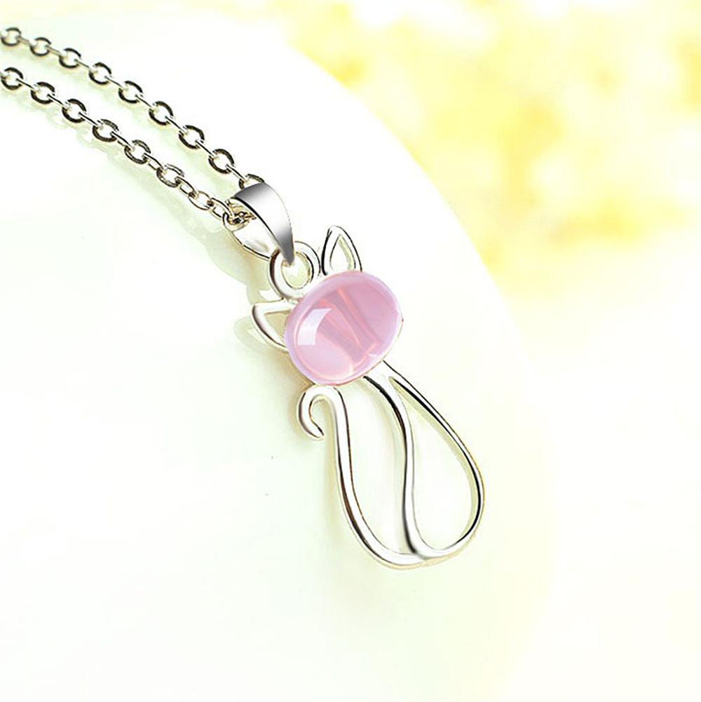 Natural Ice Pink Ross Quartz Cute Cat Crystal Pendant Trendy Gem Necklace for Woman Elegant Cham Girl's Party Gifts Jewelry