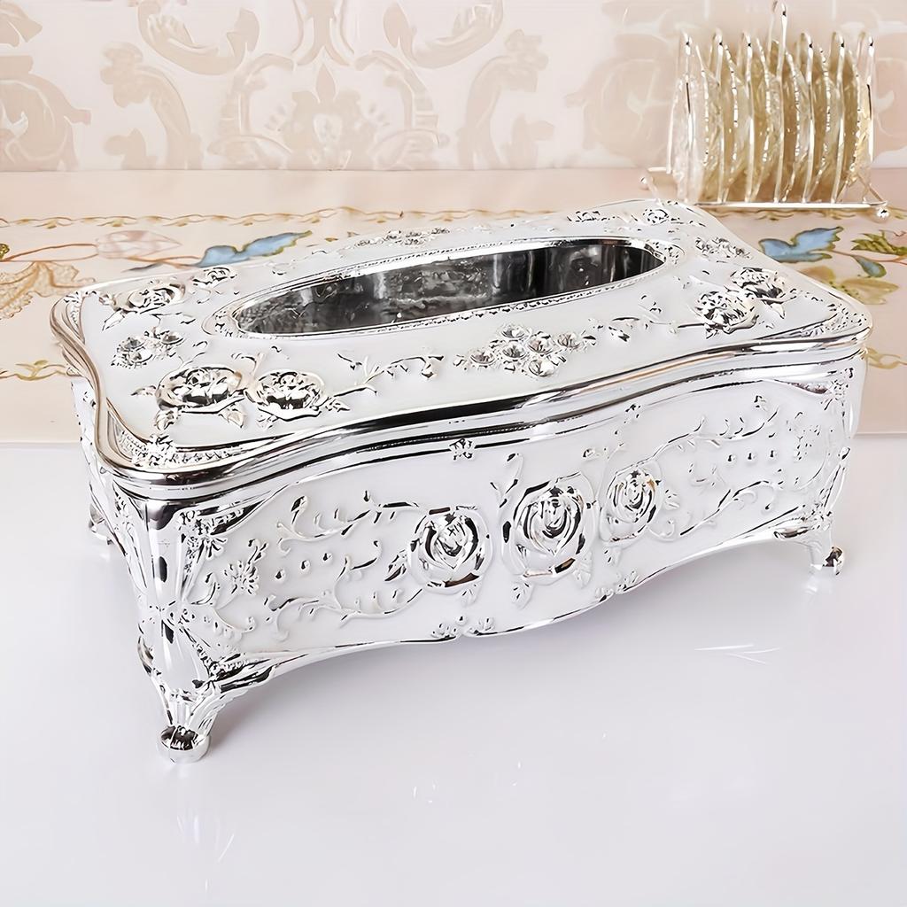 [Rose Pattern Tissue Box] Golden-plated Luxurious Tissue Box - Rose Pattern, European and American Style - Suitable for Multiple Rooms and Occasions