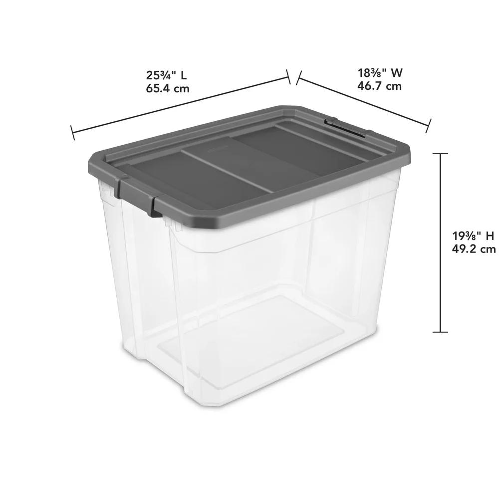 Durable Stacking Storage Box with Lid Clear Plastic 108 Quart Heavy Duty Latches Organized Bin Ideal Garage Basement Attic