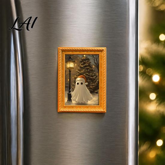 Festive Home Office Whiteboard Magnets Small Fridge Picture Frame Funny Ghost Pattern Magnetic Vintage Decorative for Metal Surfaces Mini Gold Frame