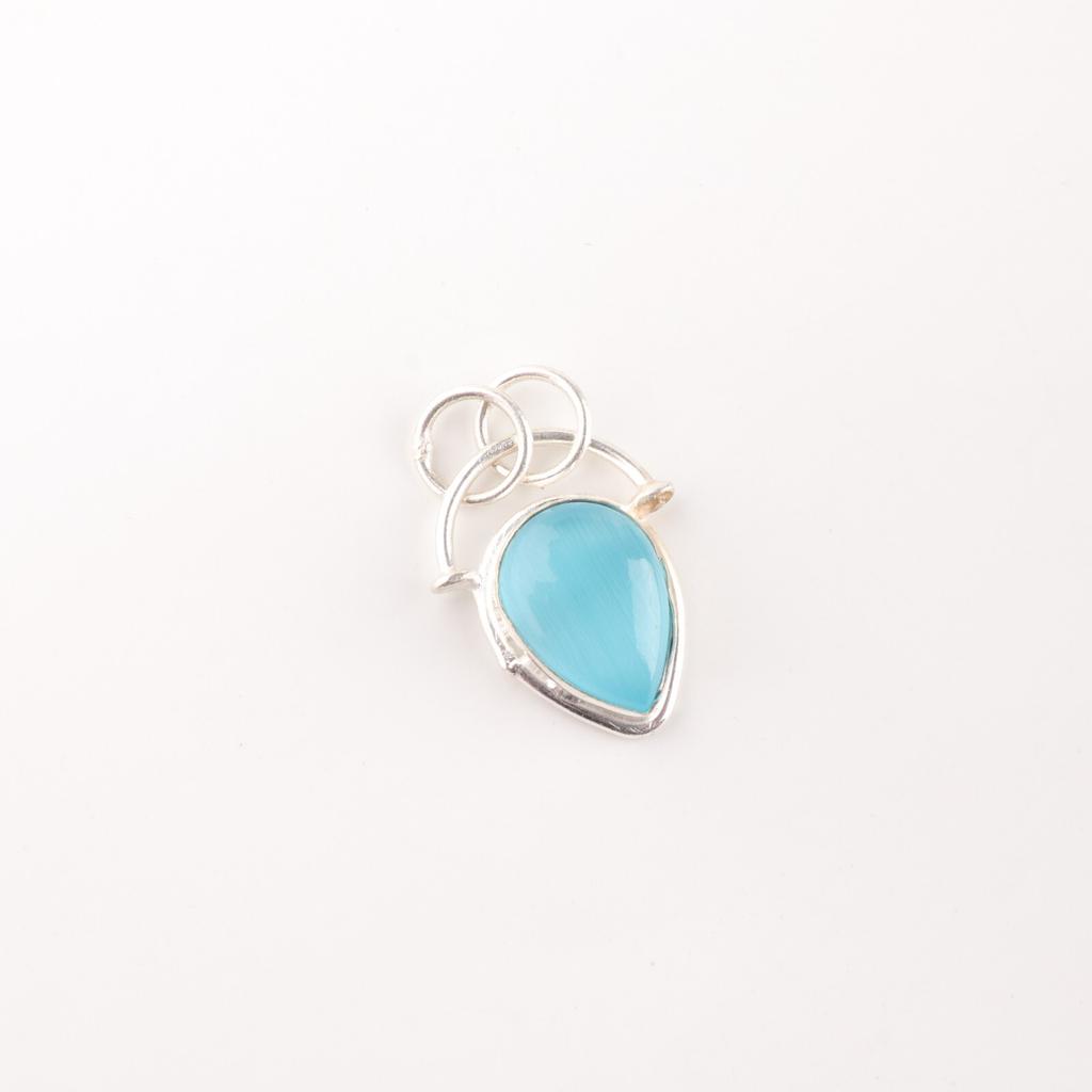 Blue Cat's Eye Gemstone 925 Stamped Silver Jewelry Pendant New Year Gift For Her PP-56-39