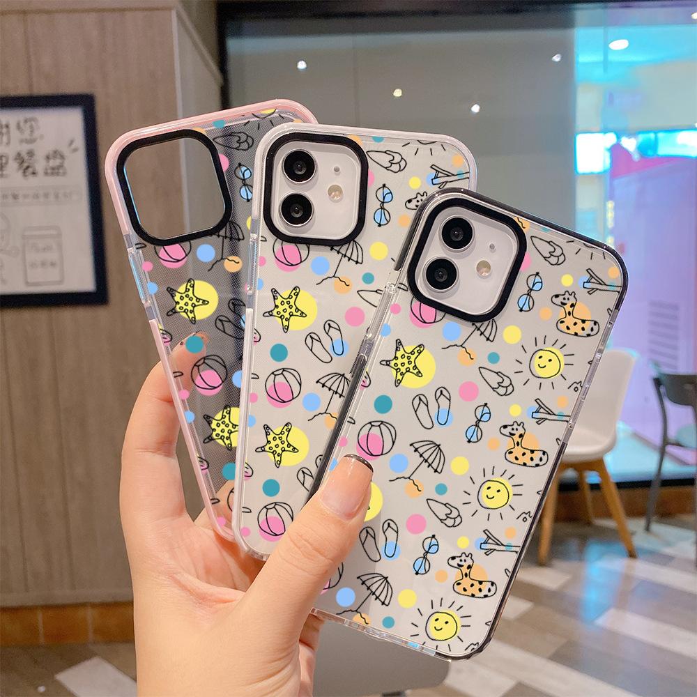 Summer new graffiti summer seaside iPhone mobile phone case 17promax transparent mobile phone case Apple 13 soft case