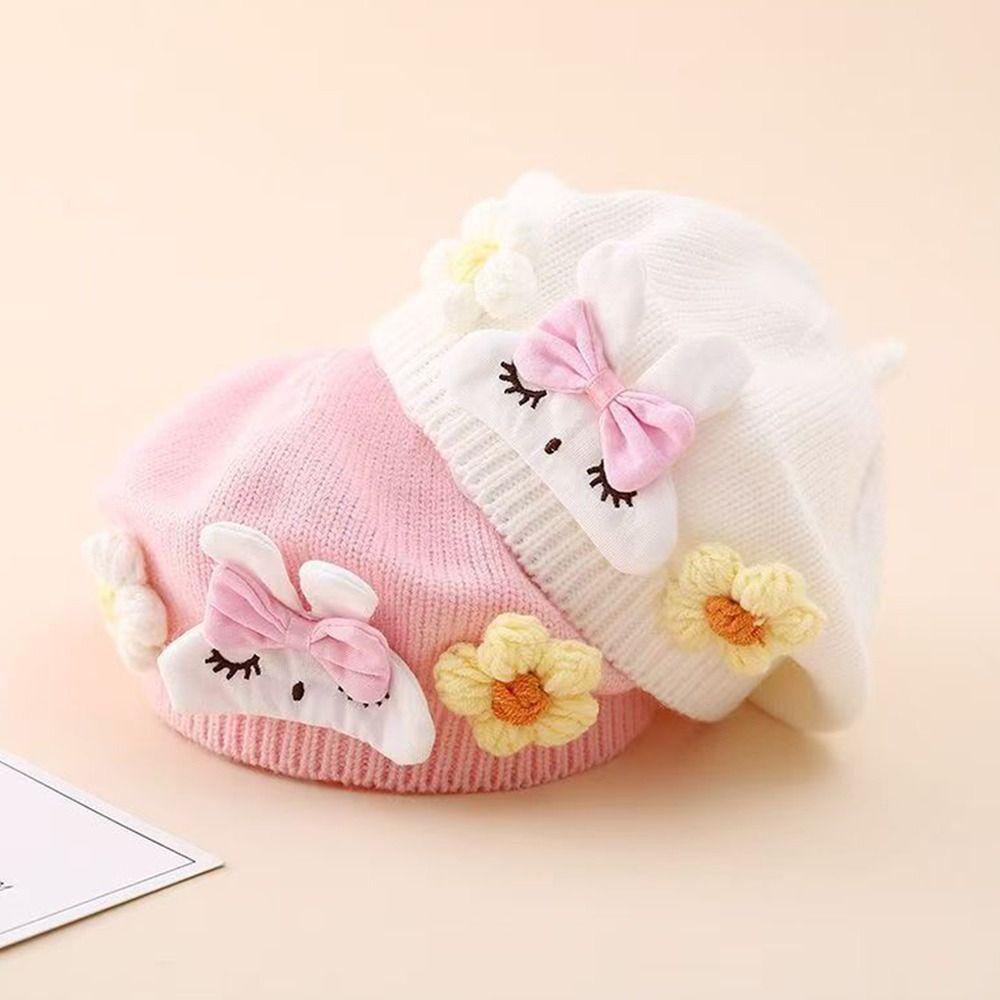 Flower Baby Beret Hat Soft Artist Painter Caps Cute Knitted Hat  Infant Girls
