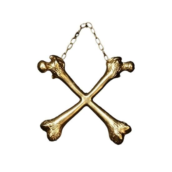 

Bone Pendant Fine Carved Crossover Bones Gothic Style Wall Hanging Ornament Dark Gothic Home золотистий
