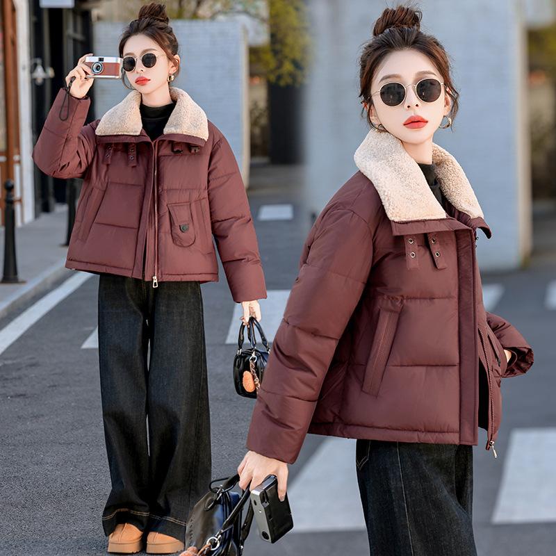 Women's new plush lapel short cold lightweight thickened padded fluffy warm loose high-quality fabric casual sports cotton clothing