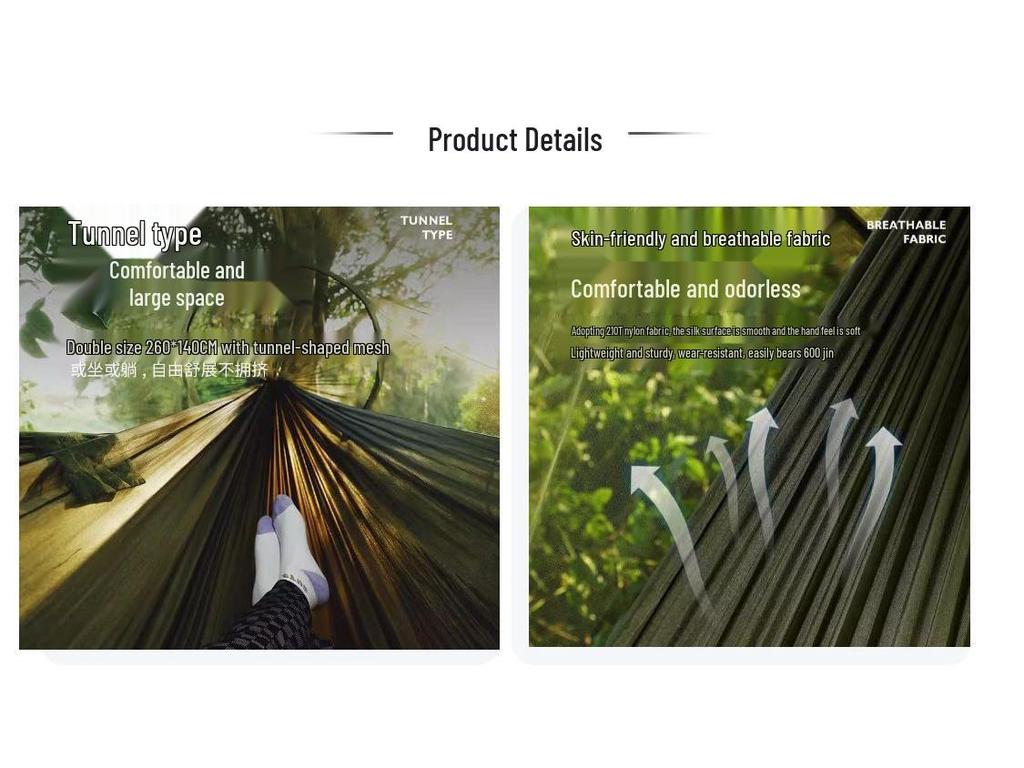 Quick Open Portable Outdoor Hammock with Mosquito Net - Anti-Rollover Design for Adults and Children, Thickened for Camping