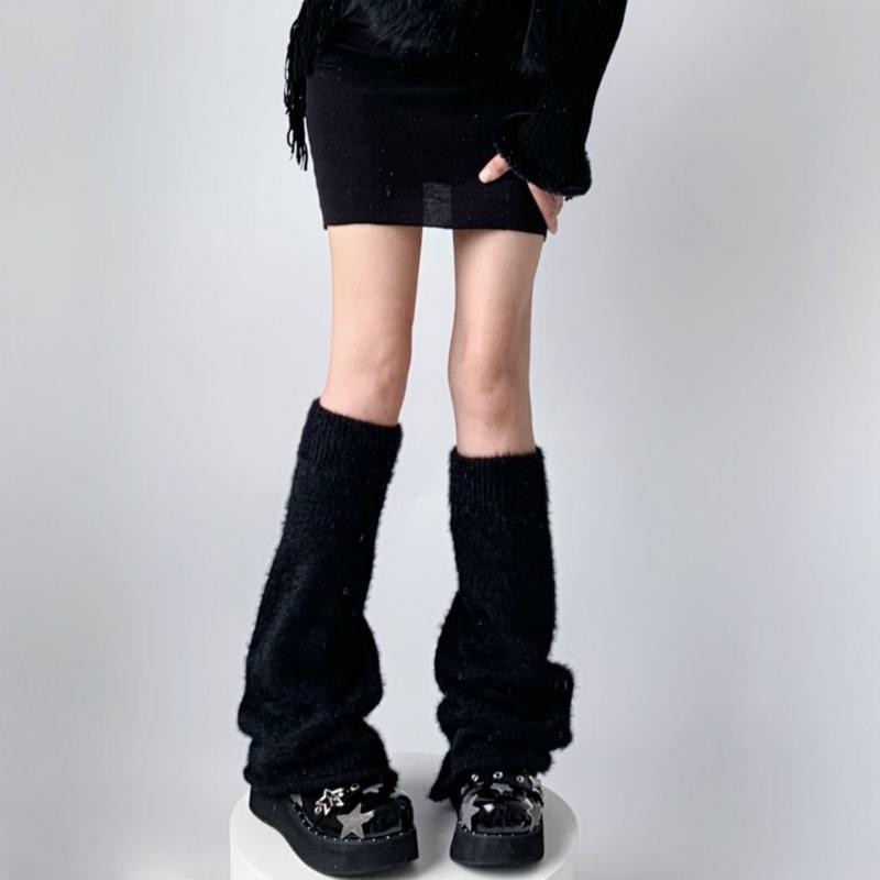Women Flared Loose Foot Cover Winter Furry Solid Color Leg Warmers Streetwear