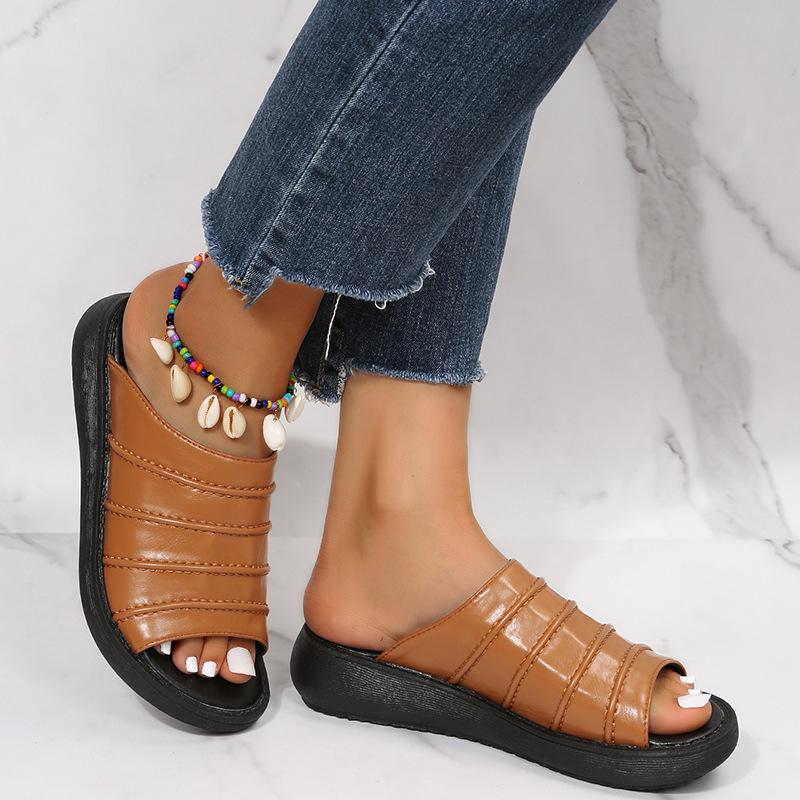 

Шлепанцы на полой платформе, летние, на танкетке, модные, с открытым носком и подошвой-шейк, туфли-маффины, женская обувь 40 светло-коричневого