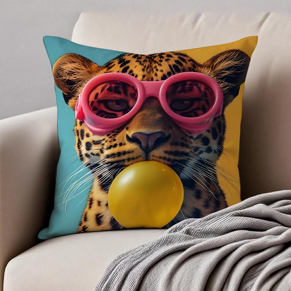 Vibrant Animal Bubble Fashion Tiger Cushion Cover Pillowcase Antidustmite Invisible Zipper Short Plush Sofa Cushion