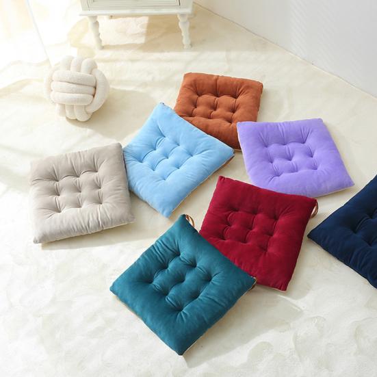 Decorative Contrast Edging Seat Pad Square Chair Cushion, Soft Plush Cushion with Straps, 15.75" x High Resilience Tatami Non Slip for Dining