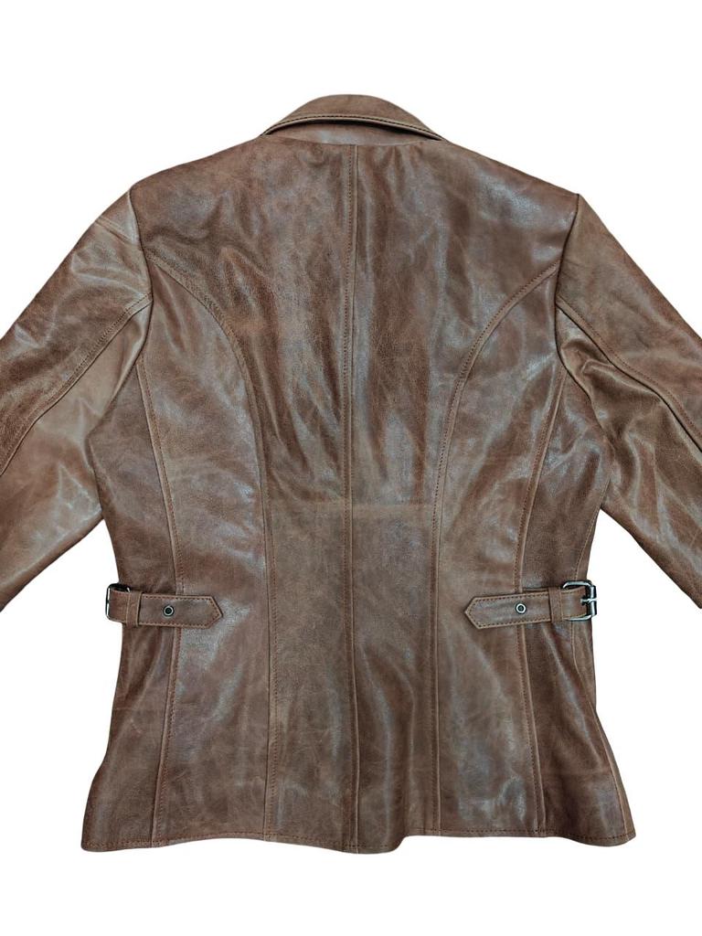 Chaqueta de piel de cordero auténtica para mujer, color marrón, nueva y elegante, hecha a mano, para motociclista