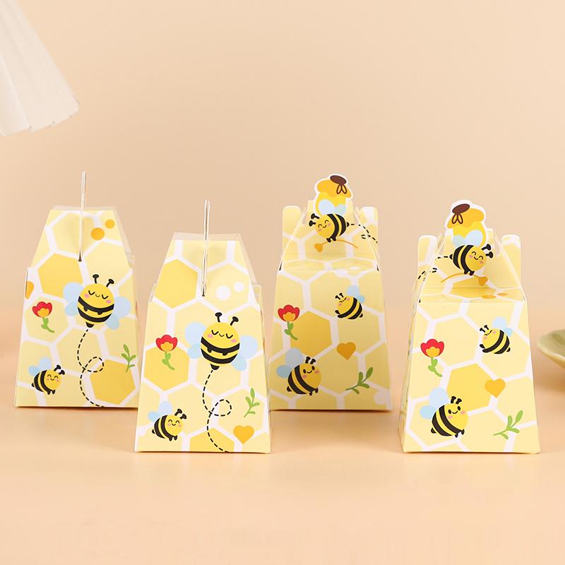 10pcs Honey Bee Themed Paper Candy Box Baby Shower Birthday Wedding Party Favor Decoration Supplies Yellow Cartoon Honey Bee Box
