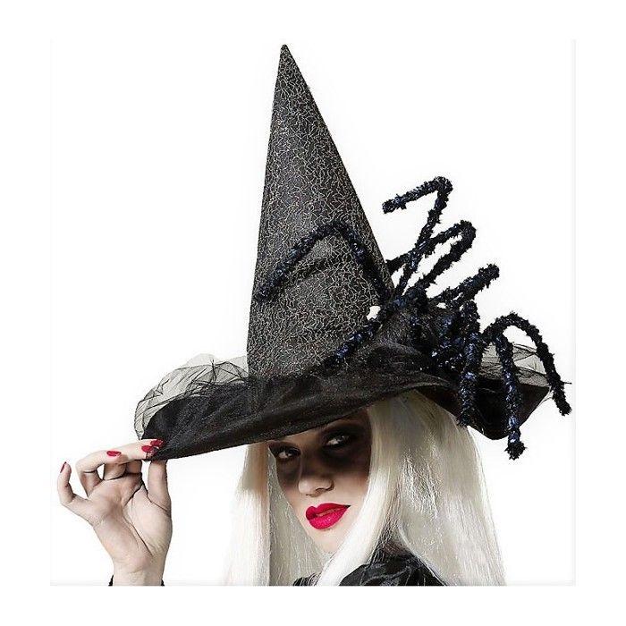 Chapeau Femme Sorcière Noire avec Araignée