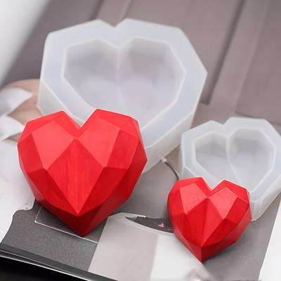Gießformen aus Harz Geometrische 3D Herzförmige Silikonform Kerzen Seifenherstellung Kerzenzubehör Valentinstag Form