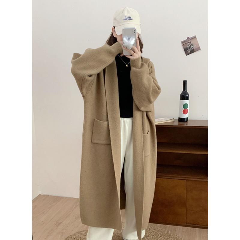 Premium long hooded knitted cardigan autumn and winter thickened lazy wind soft waxy big sweater jacket women