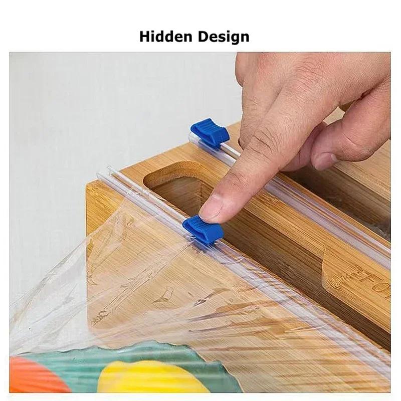 6 In 1 Bamboo Foil Plastic Wrap Organizer ZiplockBag Dispenser Drawer Storage Box Wall Mounted Holders And Racks For Kitchen