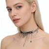 Unisex European Punk Black Leather Choker with Metal Chain and Lock Pendant.
