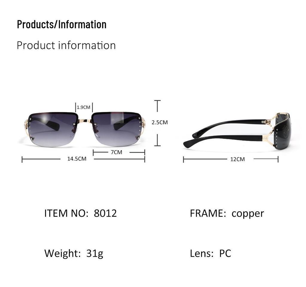 Xunge Frameless Rhinestone Sunglasses - Unisex Y2K Square Metal Style