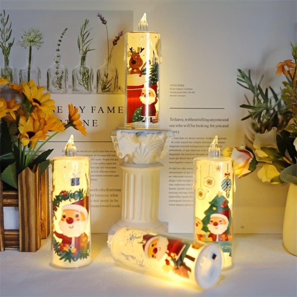 4pcs Santa Claus LED Candle Light Set Battery Powered Electronic Candle Set  Home Decor