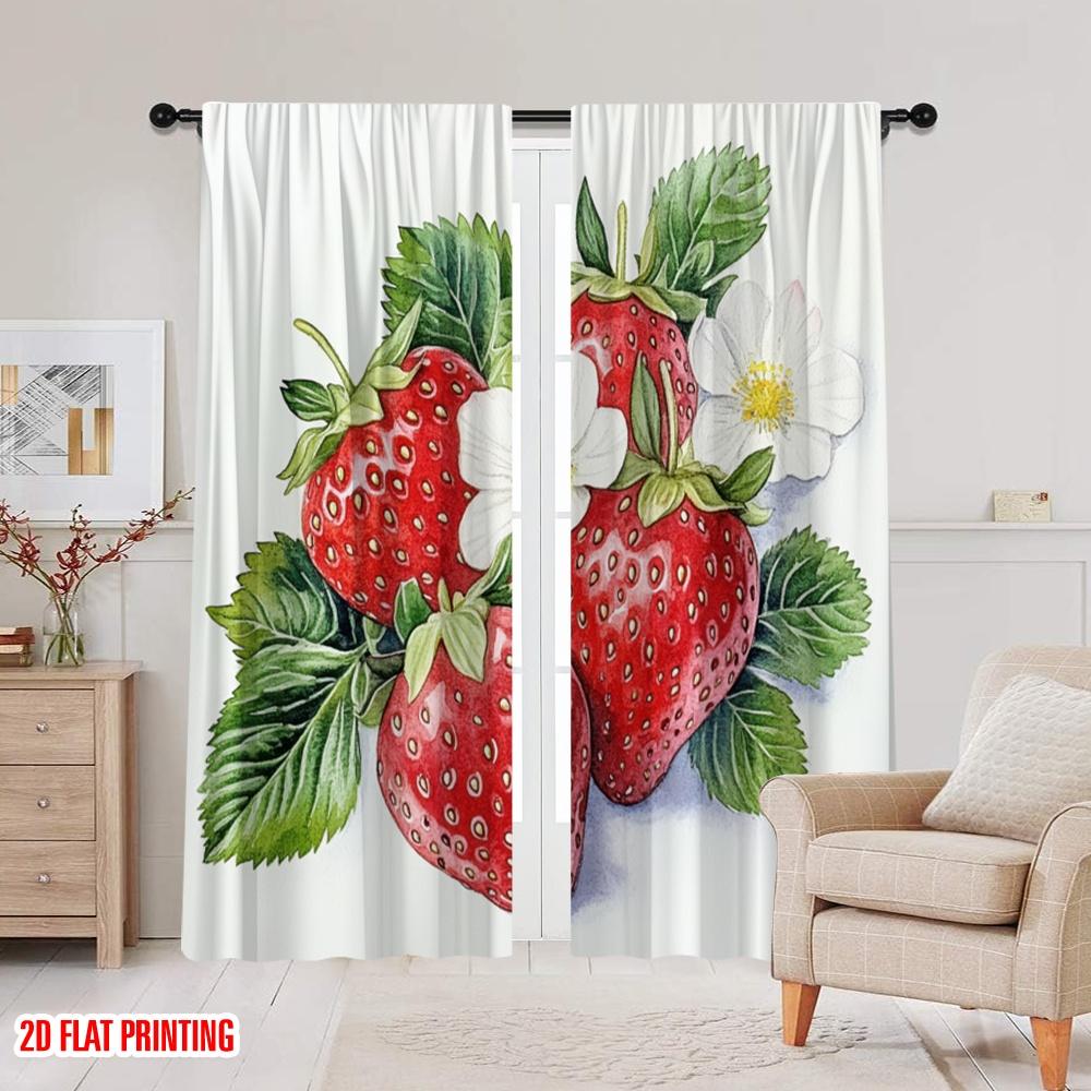 2pcs,2D Plane Printing Light Filtering Curtains Berry Blooms Versatile Durable Polyester (without Rod) Art Deco Festive Use for