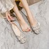 Single shoes women's new rhinestone bow square head flat shoes shallow mouth soft sole Doudou shoes large size