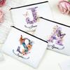 Personalized Initial with Name Makeup Bag for Women A-Z Cosmetic Bags Girls Travel Toiletry Pouch Wedding Birthday Gift for Her