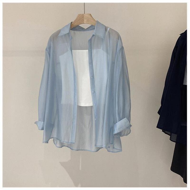 Shirts Women Thin Summer Long Sleeve Loose Sheer Soft