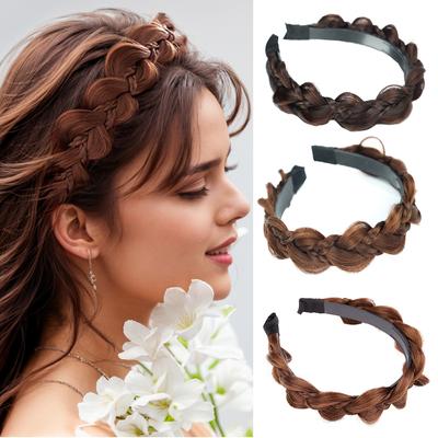 1pc Delicate Twist Braid Headband Synthetic Fishbone Braid Wig Headband Non-Slip Twist Braid Hair Hoop Hair