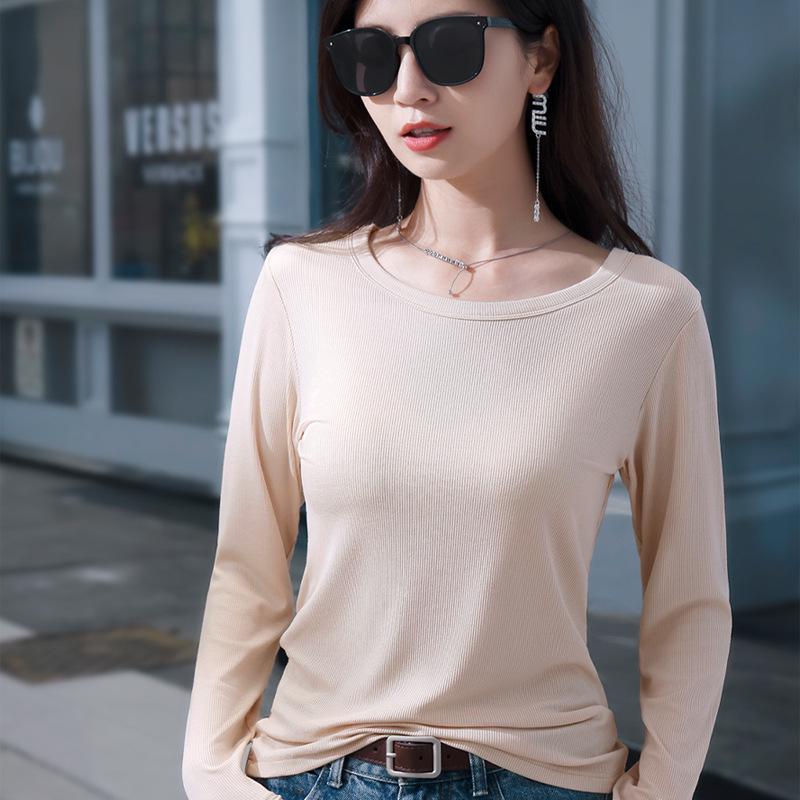 Autumn Korean Style Women's Slim-Fit Long Sleeve Round Neck T-shirt