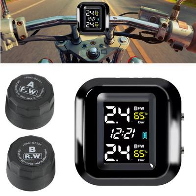 Motorcycle TPMS Tire Pressure Monitoring System With 2 Exteral Sensors USB Charger Tyre Temperature Alarm Kit Motor Bike Cycle Universal Accessories