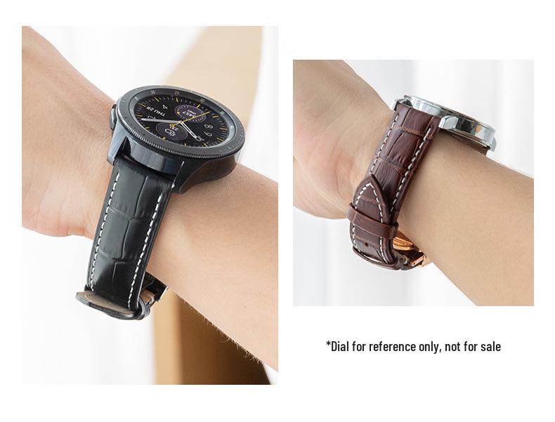 Bamboo Pattern Genuine Leather Watch Strap with Soft Cowhide and Butterfly Buckle for Men and Women