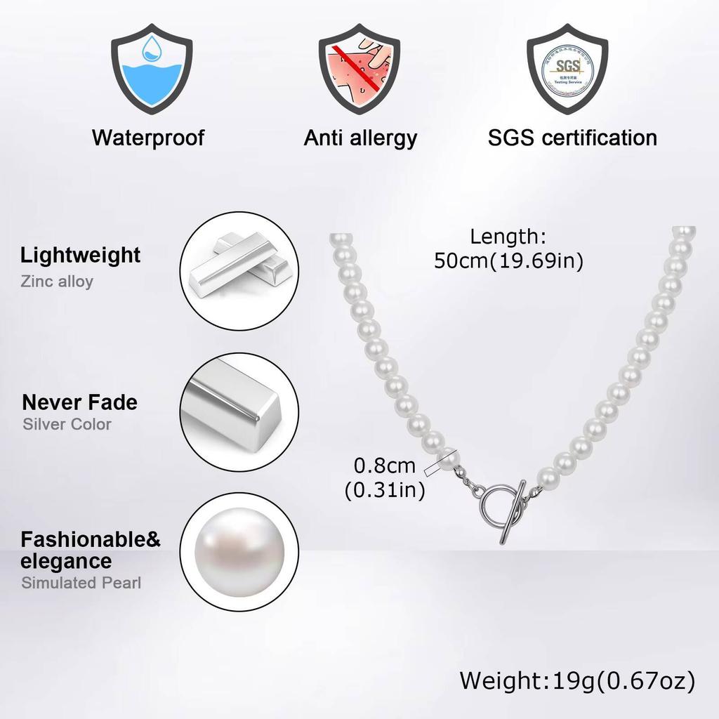 Vnox Slitina OT Spona Perlové Náhrdelníky pro Muže Ženy, 14.7x18.5mm Spona Korálkový Náhrdelník, Unisex Minimalistický Šperk Dárek Nový